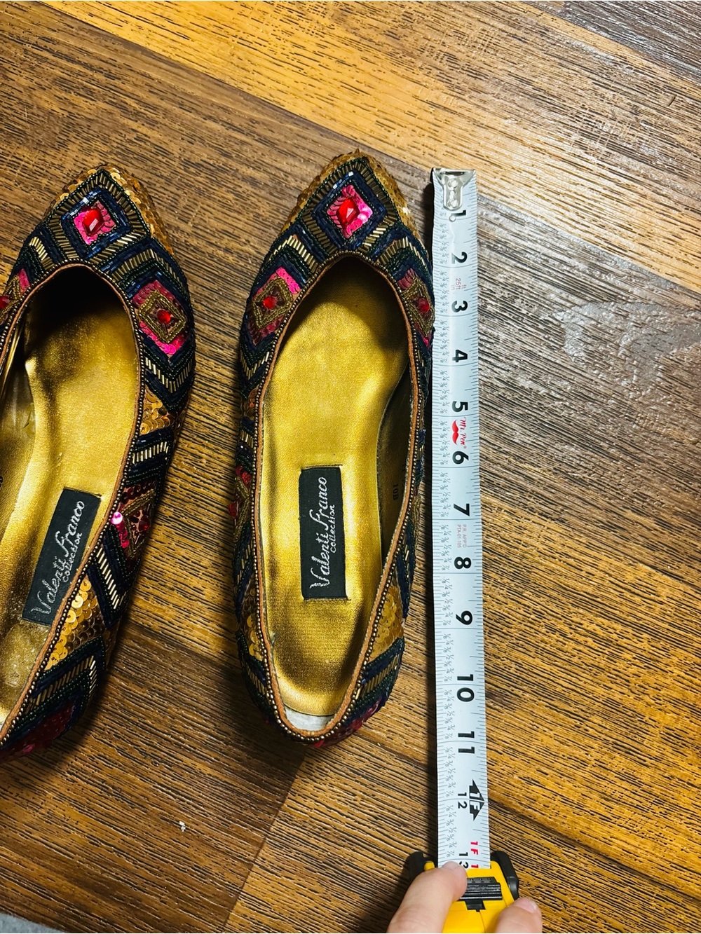 Women's Embellished Pointed Ballet Flat - Black & Gold with Pink Accents - Picture 2 of 10